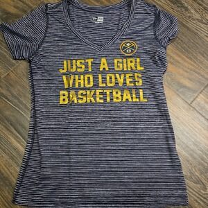 New Era Denver Nuggets Basketball T Shirt Womens Small Striped V Neck Tee